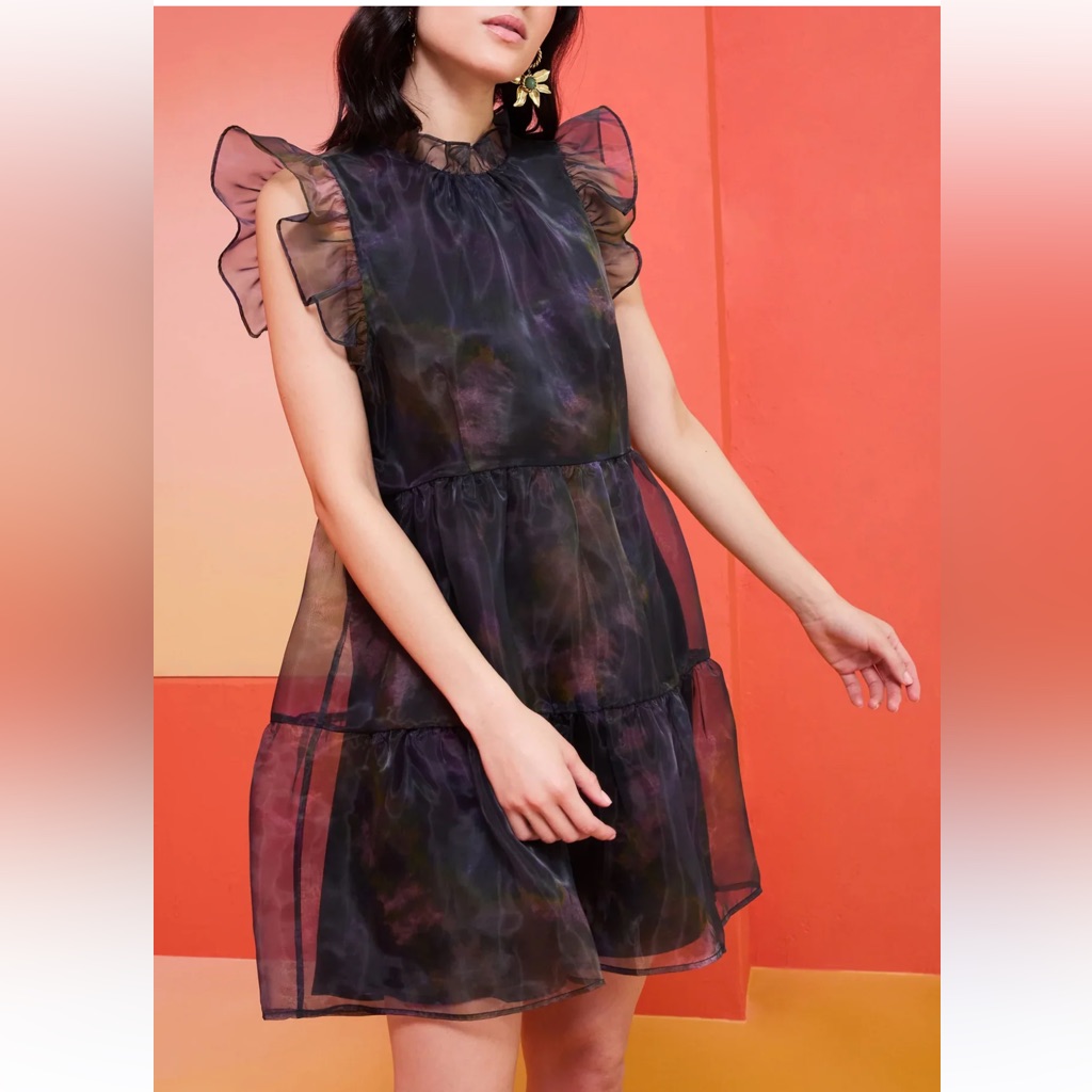 Marie Oliver Women’s Medium Taren Black Colorful Moon Dye Mini Dress